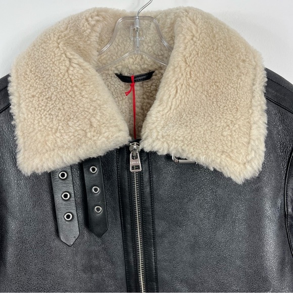 Hugo Boss Lambskin Leather Shearling Buckle Strap Coat Size Large NWT Dark Grey - Picture 5 of 13